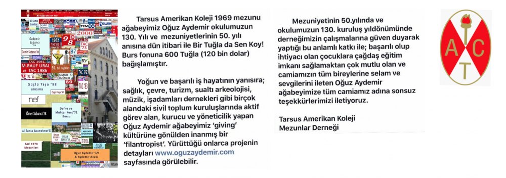 Tarsus Amerikan Koleji - Bir Tuğlada Sen Koy Burs Fonu / Nisan 2019 